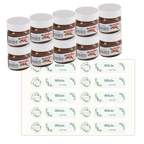 Striefchen Gastgeschenk zur Taufe/Kommunion/Konfirmation - Nuss-Creme mit Personalisierung - 10er Set Mini Nutella Gläser mit personalisiertem Aufkleber Set (Fisch)