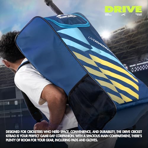 Image of Hundred Polyester Drive Cricket Kitbag | Spacious & Durable Sports Gear Bag for Bats, Pads, Gloves & Accessories | Waterproof, Heavy-Duty Zippers, Multiple Compartments(Navy)