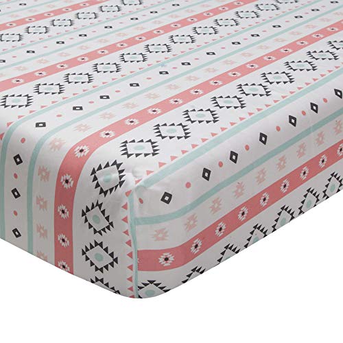 Image of Lambs & Ivy Little Spirit Cotton Fitted Crib Sheet - White, Coral, Modern