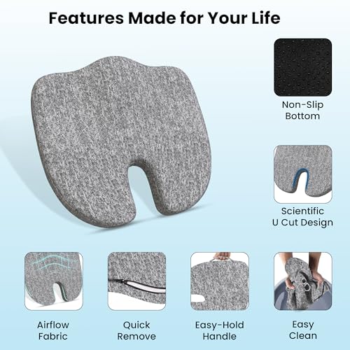 Image of CareFoam Coccyx Seat Cushion Memory Foam for Tailbone Pain Relief | Orthopedic Sciatica & Back Support Pillow for Office Chair, Car Seat, Wheelchair | U Shape Ergonomic Design, Washable Cover