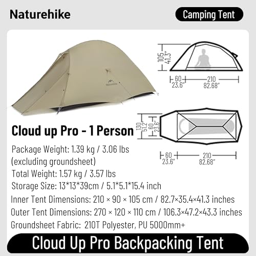 Carpa de Camping Naturehike Cloud Up Pro 1 persona ultraligera miniatura 2