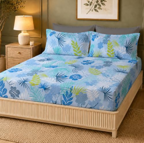 Image of LANE LINEN Symphony | 100% Cotton Sheet Set | Soft & Breathable Fabric | 3 Piece (1 Bedsheet + 2 Pillow Covers) | King Bed Sheet Set - Print 1440272