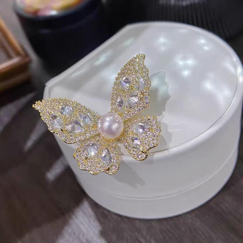 Image of Gold /Silver Butterfly Brooches for Women Rhinestone Tassel Butterfly Pin Brooch Dainty Crystal Lapel Pin Animal Insect CZ Brooch Lapel Pin for Coats Jackets Sweaters Accessories
