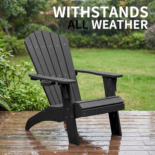Image of Psilvam Adirondack Chairs Set of 2 with Cup Holder,Oversized, Black