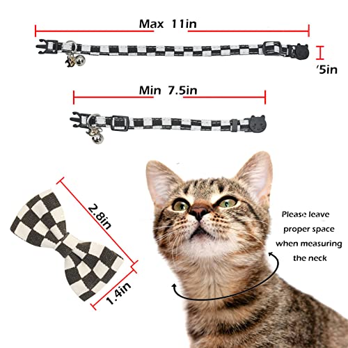 Image of Bowtie Cat Collars Breakaway with Bell, Adjustable Cute Kitty Collars Safety Buckle Kitten Collar for Cat Puppy 7.5-11in (Black Plaid)