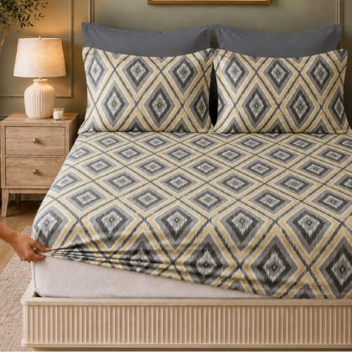 Image of LANE LINEN Symphony | 100% Cotton Sheet Set | Soft & Breathable Fabric | 3 Piece (1 Bedsheet + 2 Pillow Covers) | King Bed Sheet Set - Obsidian Marquise
