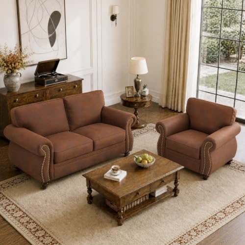 Image of Couchus 71 inch W Living Room Furniture Sets, Loveseat&Single, Caramel Rust