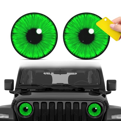 MR3XL 2 Pack Beast Eyes Headlamp Decals,New Cute 3D Stereoscopic Eye Headlight Sticker,Car Body Window Bumper Decorative Sticker,Suitable for JL,JK (Green)