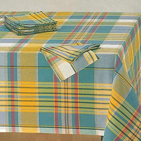 10XDIEZ Mantel de Tela 100% Algodón con Servilletas a Juego (Verde Pradera - 150x150 cm + 6 servilletas) Cover