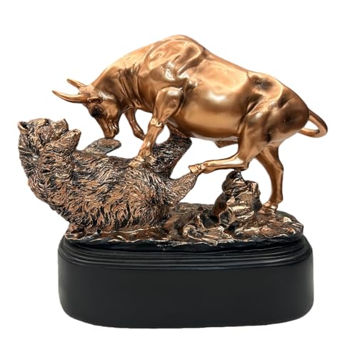 Estatua Toro y Oso, 10 in Resina con Finitura Bronce