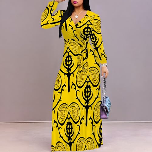 Image of PinkPatty Women's Long Sleeve Maxi Dress Plus Size Casual V Neck Wrap Dress with Pockets&Belt