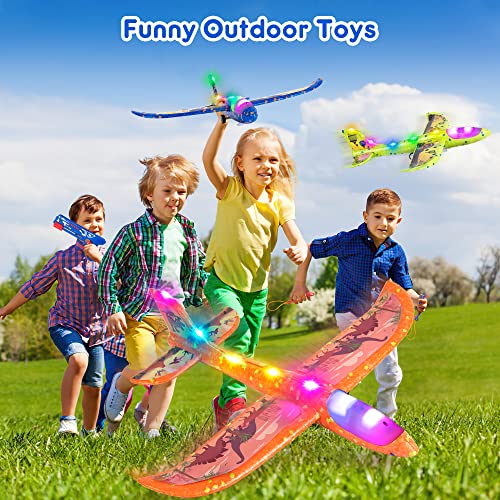 Lydaz 3 Pack Airplane Launcher Toys, 2 Flight Modes Led Slingshot Foam Airplanes For Kids With 3 Diy Stickers, Outdoor Sport Flying Toys Birthday Gifts For Boys Girls Age 3 4 5 6 7 8 10-12 Years Old #TOP1