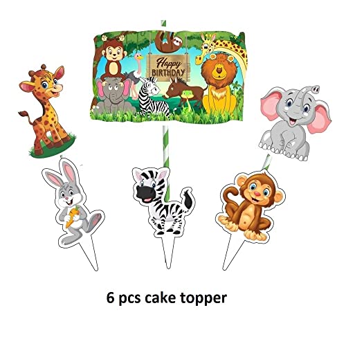 Image of 6 pcs Set of Animal Cake Topper Theme for Happy Birthday Cakes Cupcake Birthday party Decoration Baby Shower Party Decorating Items (Pack of 6, Multicolor)