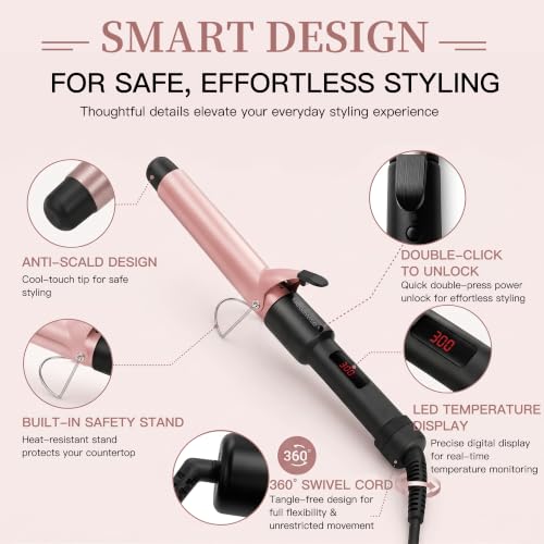 Image of Unlock Your Hair's Potential with MegaWise Pro: 1 1 /4 inch Ceramic Barrel, 60s Fast Heating, Anti-Scald Grip, and Complete Styling Kit for Effortless Glamour!