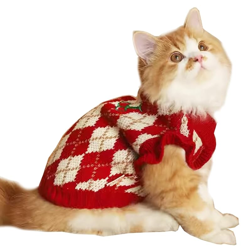 Suéter para Cães Pequenos e Gatos em Tricô com Estampa de Morango ANIAC Vermelho, Tamanho Pequeno