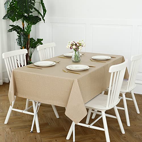 Image of Romanstile 100% Waterproof PVC Tablecloth, Rectangle Oil Spill Proof Stain Resistant Vinyl Table Cloth, Wipe Clean Plastic Table Covers for Kitchen /Dining /Parties - 54 x 120 Inch, Khaki