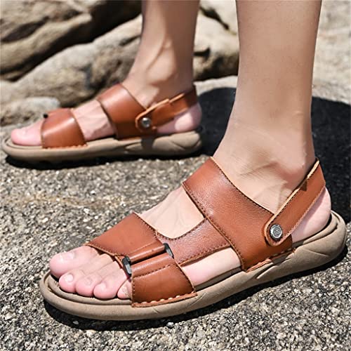 Sandals Men ' s Cowhide Casual Beach Shoes Genuine Leather Thick Sole Anti Slip Male Toe Shoes Black Brown(41)3