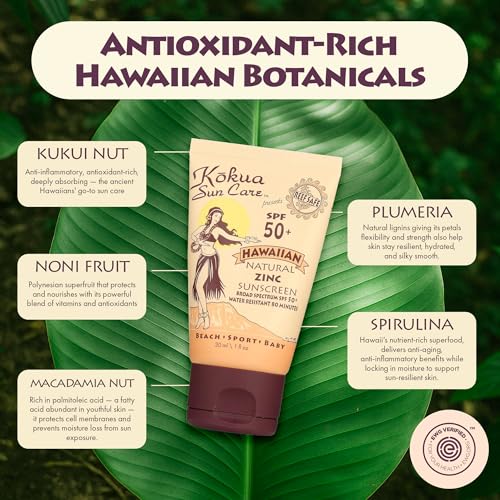 Image of Kokua Sun Care Hawaiian Reef Safe Sunscreen SPF 50 | 1 oz - 3 Pack | Zinc Oxide | Mineral Sunscreen | Face & Body | Moisturizing Sun Protection | Water Resistant | Chemical Free | Natural Ingredients