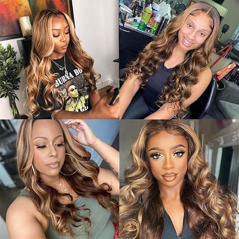 Body Wave Lace Front Wigs Human Hair Pre Plucked 13x4 HD Lace Frontal Wigs Human Hair 180 Density Natural Black Wigs for Women Lace Front Wig with Baby (4/27, 28 inch)