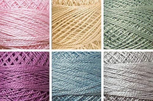 Image of Valdani Perle Cotton Size ~12~ Embroidery Thread Sampler Set - 6 Colors, 109 Yards Each (Lullabye - Pastel Solids)