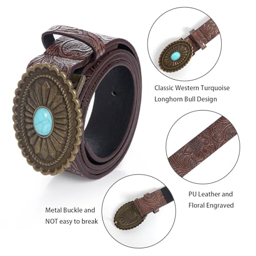 Women Men Western Leather Belt Vintage Medieval Turquoise Buckle Belt Cowgirl Cowboy Country Boho Waist Belt3