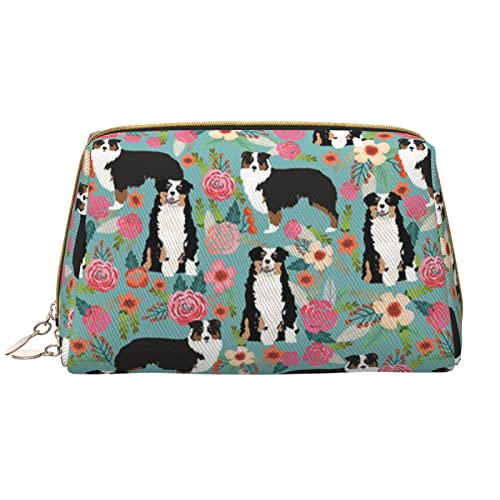 Pochette de maquillage Border Collie blanc avec motif de fleurs et cuir KOOLR