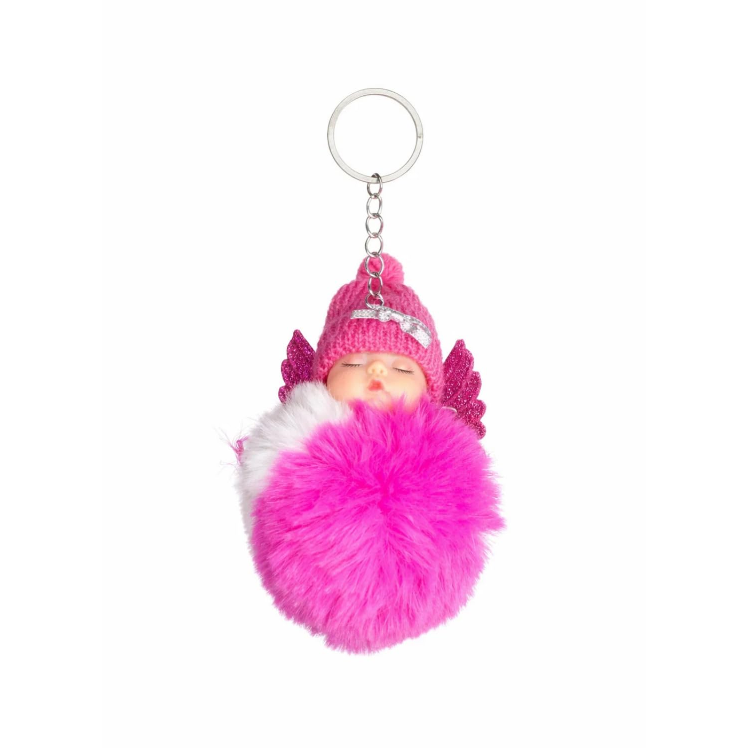 Cute Sleeping Angel Baby Keychain with Soft Fur Pom Pom | Love Cap Doll Keyring for Car, Handbag, Backpack & Gift Use | Fary Tail (Assorted_Multicolor)-image-27