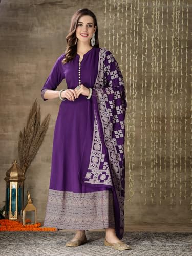 Image of Stylum Women's Printed Rayon Anarkali Kurta with Dupatta