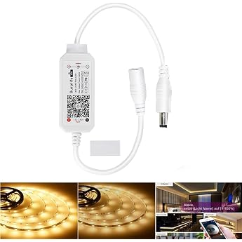 WiFi LED Controller Plain for COB Single Colour LED Strips Smart Home Dimmer Compatible with Alexa & Google Home App Control & Timing for Warm White/Cool White Light Strip DC 12V-24V [Energy Class G]