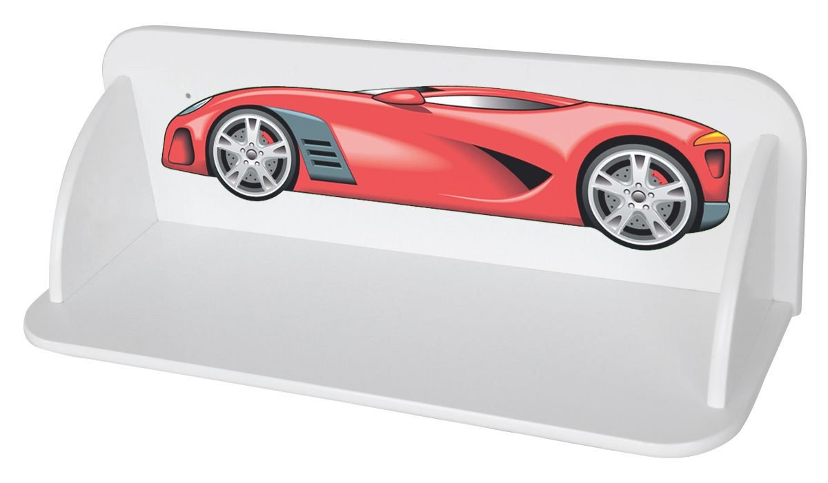 Leomark Estante De Pared para Niños, Color Blanco/Coche Deportivo, Dim: 60x20x19 (Alto) cm, Estantería Madera para Los Juguetes y Libros, para Organización, Decoracion Hogar