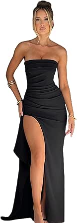 Sexy One Shoulder Draped Maxi Strapless Backless Elegant Christmas Party Dress