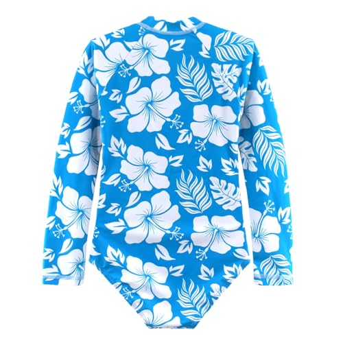 Image of Girls Long Sleeve One Piece Swimsuit Rash Guard Swimwear Zipper Quick Dry Bathing Suits Sun Protection UPF 50+ (Ages 4-12)