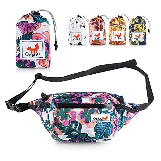 Ozaeo Travel Waist Bag, Water Resistant, Lightweight, Hiking Fanny Pack with 3-Zipper Pockets and Adjustable Strap Flower Colorful