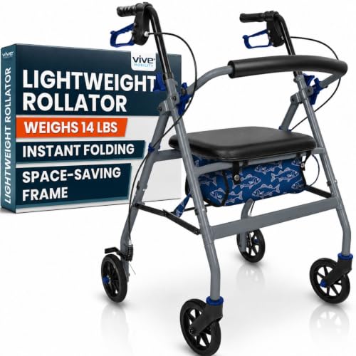 Image of Vive Ultra Lightweight Rollator Walker with Seat - Foldable & Narrow