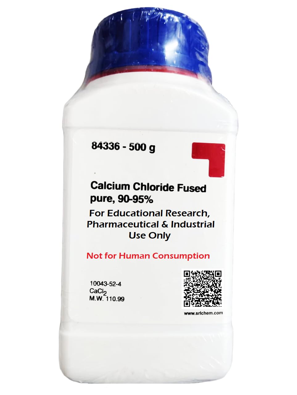 SRL Calcium Chloride Fused pure, 90-95% 500gm, CAS 10043-52-4, Molecular Formula : CaCl2, Molecular Weight : 110.99,Storage : Room Temperature,Shelf Life : 60 Months for laboratory and industrial use