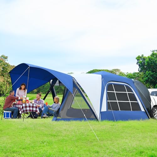 ABORON SUV Tent, 6-8 Person Waterproof SUV Camping Tent, Easy Setup Car Tent with Rainfly & Awning for Family Outdoor Adventures