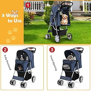 Giantex-Folding-Dog-Stroller-Pet-Stroller-for-Small-Medium-Dogs-Cats-Puppy-4-Lockable-Wheels-Cat-Stroller-Travel-Carrier-Strolling-Cart-with-Safety-Belt-Removable-Liner-and-Storage-Basket-Navy - Cucciolini Doodles   Giantex-Folding-Dog-Stroller-Pet-Stroller-for-Small-Medium-Dogs-Cats-Puppy-4-Lockable-Wheels-Cat-Stroller-Travel-Carrier-Strolling-Cart-with-Safety-Belt-Removable-Liner-and-Storage-Basket-Navy