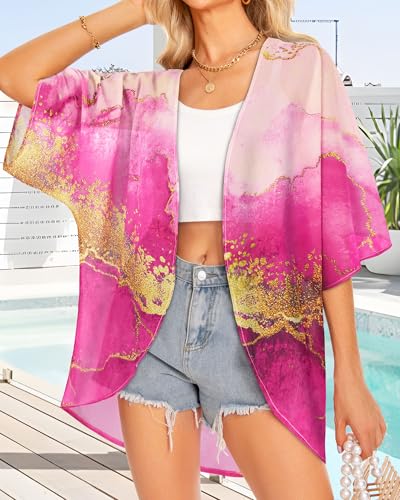 Image of Women Kimono Cardigans Casual Summer Tops Cover up Open Front Floral Print Resort Wear 2026