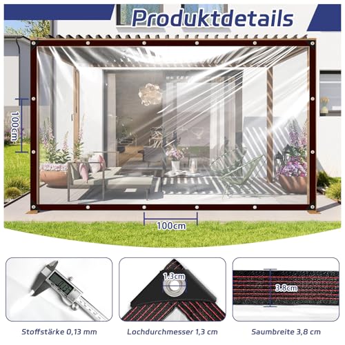 Plane Wasserdicht mit Ösen 2x3 Abdeckplane Transparent Durchsichtige Plastikfolie für Regenschutz & Winter Isolierung, Folie für Gewächshaus Außenbereich Garten Terrasse & Balkon Wetterfest