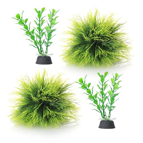 Hubaltuye 4 Pcs Silk Plants for Fish Tank Realistic Aquarium Plants Live Decor with Weighted Base Green Aquascaping Accessories for Betta Tanks Reptile Terrariums and Freshwater Setup