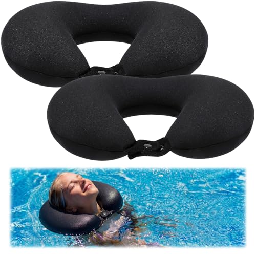 Sieral 2 Pack Neoprene Swim Collar Float, 14.2 x 10.2 x 3.5 Inch Non-Inflatable Head Neck Support Pillow Float Swimming Neck Pillow for Pool Water Training, Bath, Shower, Spa, Travel and Home, Black