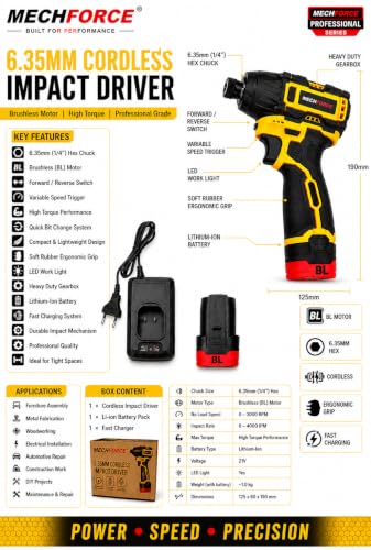 Image of 6.35mm Cordless Impact Driver with Brushless Motor, 20V