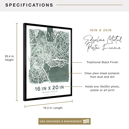 Image of MCS Edgeline Metal Poster Frame, Back-Loading Picture Frame For Wall Art, 16 x 20 Inch, Black