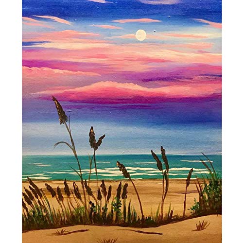 Anwiner DIY Paint by Numbers, Canvas Oil Painting Kit for Kids & Adults, 16" W x 20" L Drawing Paintwork with Paintbrushes, Acrylic Pigment-Beach Caixia