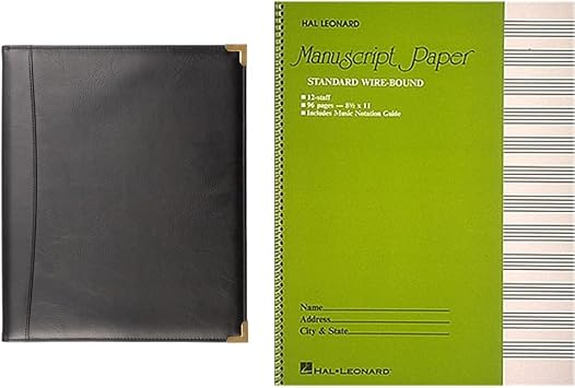Pro Tec F2BK Deluxe Sheet Music Folder & Standard Wirebound Manuscript Paper Green Cover