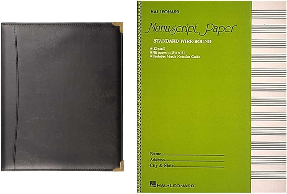 Pro Tec F2BK Deluxe Sheet Music Folder & Standard Wirebound Manuscript Paper (Green Cover)