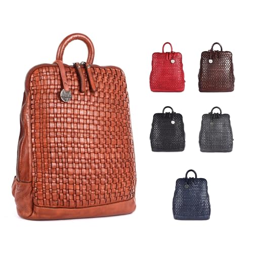VILENCA HOLLAND 12.5 Inch Genuine Leather Backpack for Women and Men, Cognac Leather Backpack with Adjustable Shoulder Strap
