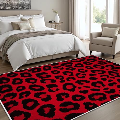 Tapete Leopardo 5x7 ft Rojo Moderno Suave miniatura 4