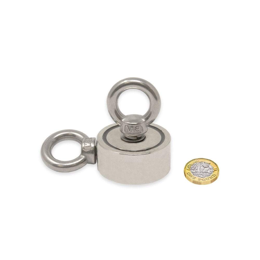 N42 Nagnet Pot Neodymium Con 2X Mo8 Eybolts Per La Pesce Magnet, Rippetco E Treasco Caccia - 48mm Dia x 18mm - 80kg