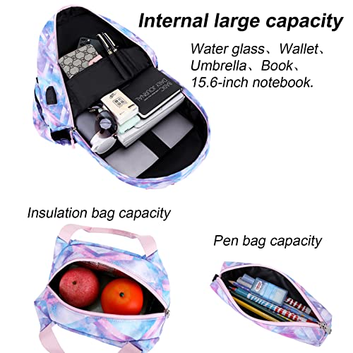 Mochila para meninas adolescentes com lancheira e estojo de caneta conjunto de 3 peças, mochila para